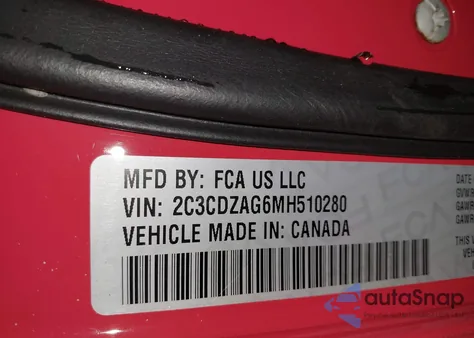 2021 Dodge Challenger Sxt из США, поврежденный, VIN 2C3CDZAG6MH510280